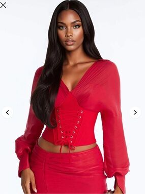 Red Lace-Up Corset Crop Top